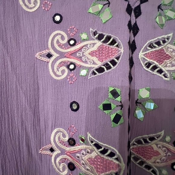 Monsoon Mini Kaftan Embroidered Size XL Lilac Dress - Picture 7 of 9